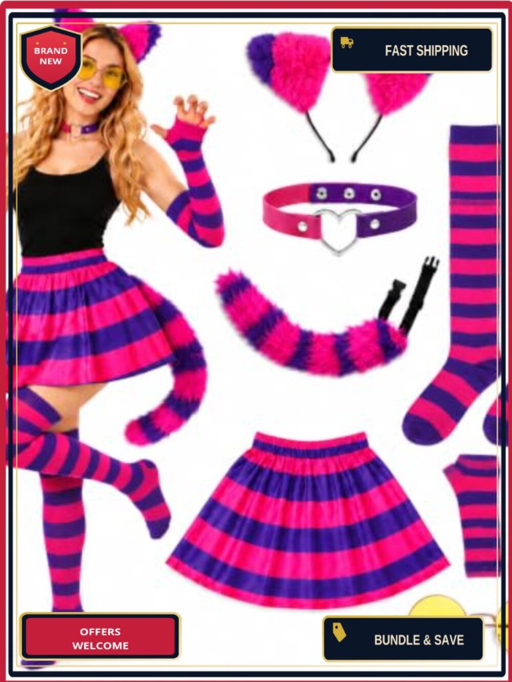 Kawaii Cat Costume Accessory Set Tutu Skirt Tail Ears Choker Cosplay